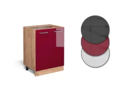 Kühlschränke<Vicco Küchenunterschrank R-Line Bordeaux Hochglanz/Goldkraft Eiche 60 cm AP Eiche