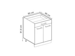 Küchenschränke<Vicco Küchenunterschrank R-Line Schwarz Beton 60 cm ohne Arbeitsplatte mit Weiß Korpus