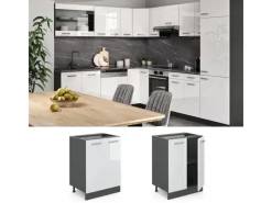 Best Vicco Küchenunterschrank R-Line Küchenkommode Hochglanz/Anthrazit AP Marmor Weiß