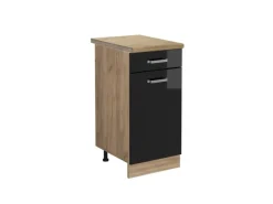 Küchenschränke<Vicco Küchenunterschrank R-Line Schwarz Hochglanz/Goldkraft Eiche 40 cm AP Eiche