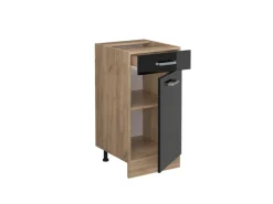 Küchenschränke<Vicco Küchenunterschrank R-Line Schwarz Hochglanz/Goldkraft Eiche 40 cm AP Eiche