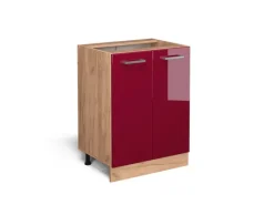Clearance Vicco Küchenunterschrank R-Line Bordeaux Hochglanz/Goldkraft Eiche 60 cm ohne Arbeitsplatte Bordeaux-Glanz