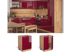 Clearance Vicco Küchenunterschrank R-Line Bordeaux Hochglanz/Goldkraft Eiche 60 cm ohne Arbeitsplatte Bordeaux-Glanz