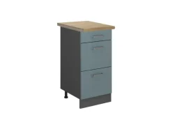 Vicco Küchenunterschrank R-Line Blau-Grau/Anthrazit 40 cm mit Schubladen AP Eiche< Pantryküchen|Kücheninseln