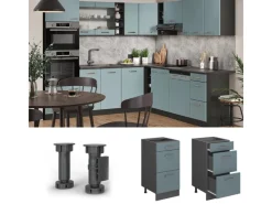 Vicco Küchenunterschrank R-Line Blau-Grau/Anthrazit 40 cm mit Schubladen AP Eiche< Pantryküchen|Kücheninseln