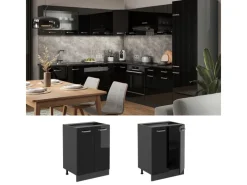 Clearance Vicco Küchenunterschrank R-Line Schwarz Hochglanz/Anthrazit 60 cm AP Anthrazit Schwarz Glänzend