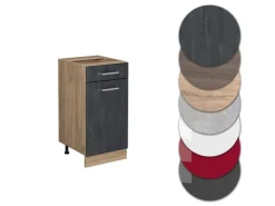 Vicco Küchenunterschrank R-Line Schubladenschrank für die Küche Schwarz Beton 40 cm AP Marmor mit Goldkraft Eiche Korpus< Pfannen