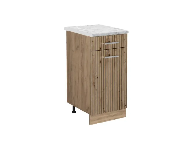 Pfannen<Vicco Küchenunterschrank R-Line Artisan-Eiche/Goldkraft Eiche 40 cm AP Marmor mit Goldkraft Eiche Korpus