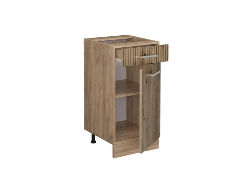 Pfannen<Vicco Küchenunterschrank R-Line Artisan-Eiche/Goldkraft Eiche 40 cm AP Marmor mit Goldkraft Eiche Korpus