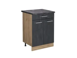 Vicco Küchenunterschrank R-Line Schubladenschrank für die Küche Schwarz Beton 60 cm AP Anthrazit mit Goldkraft Eiche Korpus< Küchenrückwände