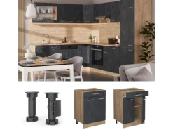 Vicco Küchenunterschrank R-Line Schubladenschrank für die Küche Schwarz Beton 60 cm AP Anthrazit mit Goldkraft Eiche Korpus< Küchenrückwände