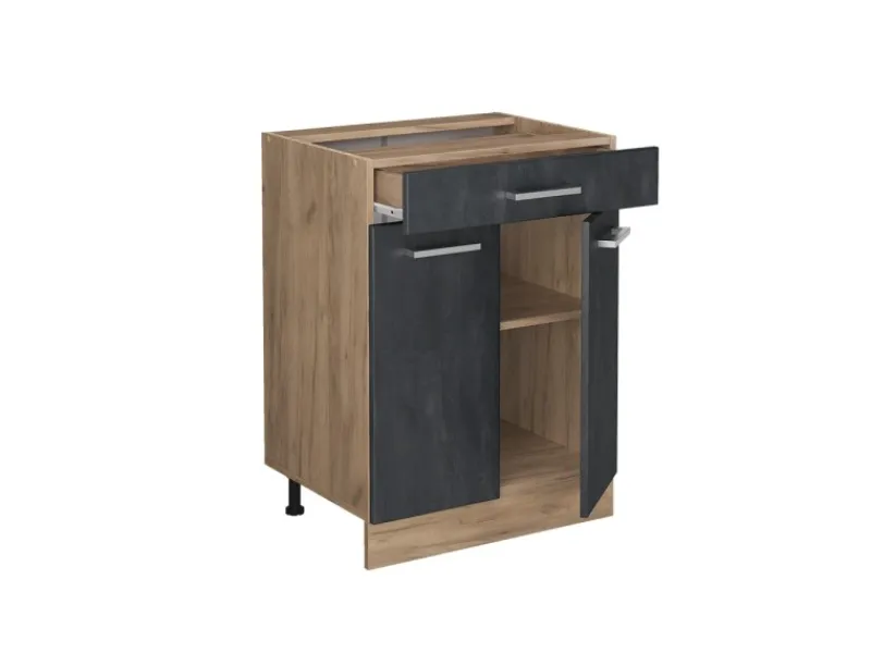 Vicco Küchenunterschrank R-Line Schubladenschrank für die Küche Schwarz Beton 60 cm AP Anthrazit mit Goldkraft Eiche Korpus< Küchenrückwände