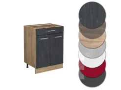 Vicco Küchenunterschrank R-Line Schubladenschrank für die Küche Schwarz Beton 60 cm AP Anthrazit mit Goldkraft Eiche Korpus< Küchenrückwände