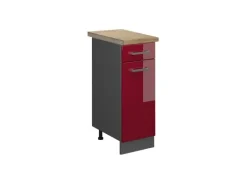 Outlet Vicco Küchenunterschrank R-Line Bordeaux Hochglanz/Anthrazit 30 cm AP Eiche Bordeaux-Glanz