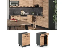 New Vicco Küchenunterschrank R-Line Goldkraft /Anthrazit 60 cm AP Anthrazit mit Anthrazit Korpus Eiche