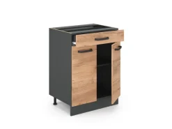 New Vicco Küchenunterschrank R-Line Goldkraft /Anthrazit 60 cm AP Anthrazit mit Anthrazit Korpus Eiche