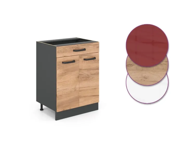 New Vicco Küchenunterschrank R-Line Goldkraft /Anthrazit 60 cm AP Anthrazit mit Anthrazit Korpus Eiche