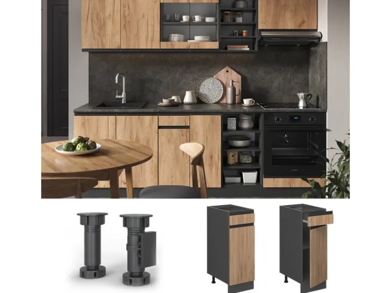 Vicco Küchenunterschrank R-Line Goldkraft /Anthrazit 30 cm J-Shape ohne Arbeitsplatte< Küchenschränke