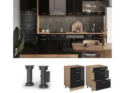 Vicco Küchenunterschrank R-Line Schwarz Hochglanz/Goldkraft Eiche 60 cm mit Schubladen ohne Arbeitsplatte< Küchenschränke