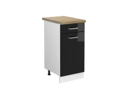 Vicco Küchenunterschrank R-Line Schwarz Hochglanz/Weiß 40 cm AP Eiche< Pfannen