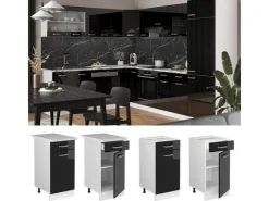 Vicco Küchenunterschrank R-Line Schwarz Hochglanz/Weiß 40 cm AP Eiche< Pfannen