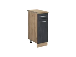 Kücheninseln<Vicco Küchenunterschrank R-Line Schubladenschrank für die Küche Schwarz Beton 30 cm AP Eiche mit Goldkraft Eiche Korpus