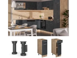 Kücheninseln<Vicco Küchenunterschrank R-Line Schubladenschrank für die Küche Schwarz Beton 30 cm AP Eiche mit Goldkraft Eiche Korpus
