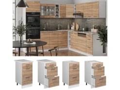 Vicco Küchenunterschrank R-Line Sonoma/Weiß 40 cm mit Schubladen AP Marmor< Küchenschränke