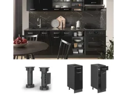 Vicco Küchenunterschrank R-Line Schwarz Hochglanz/Anthrazit 30 cm AP Eiche< Pfannen