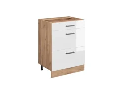 Outlet Vicco Küchenunterschrank R-Line Hochglanz/Goldkraft Eiche 60 cm mit Schubladen ohne Arbeitsplatte Weiß