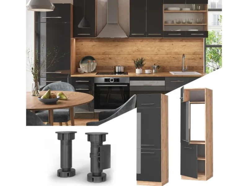 Vicco Kühlumbauschrank Fame-Line Hochglanz/Goldkraft Eiche 60 cm< Kühlschränke