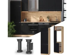 New Vicco Kühlumbauschrank Fame-Line Hochschrank für die Küche Gestreift 60 cm Schwarz