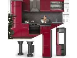 Vicco Kühlumbauschrank Fame-Line Hochschrank für die Küche Bordeaux Hochglanz/Anthrazit 60 cm< Kühlschränke|Küchenschränke