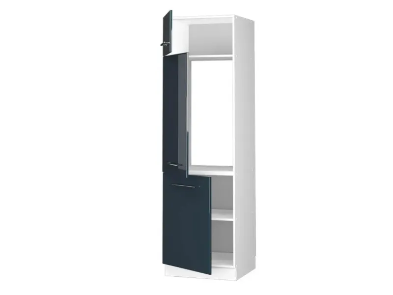Outlet Vicco Kühlumbauschrank Fame-Line Hochschrank für die Küche Hochglanz/Weiß 60 cm Dunkelblau