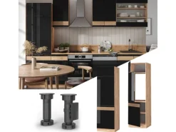 Vicco Kühlumbauschrank Fame-Line Schwarz-Eiche Hochglanz/Goldkraft Eiche 60 cm< Kühlschränke