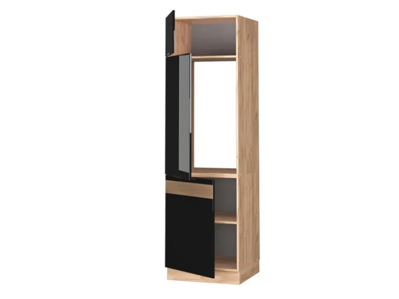 Vicco Kühlumbauschrank Fame-Line Schwarz-Eiche Hochglanz/Goldkraft Eiche 60 cm< Kühlschränke