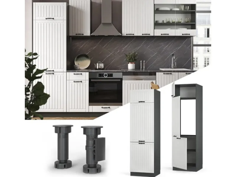 Discount Vicco Kühlumbauschrank Fame-Line Hochschrank für die Küche Landhaus/Anthrazit 60 cm Weiß