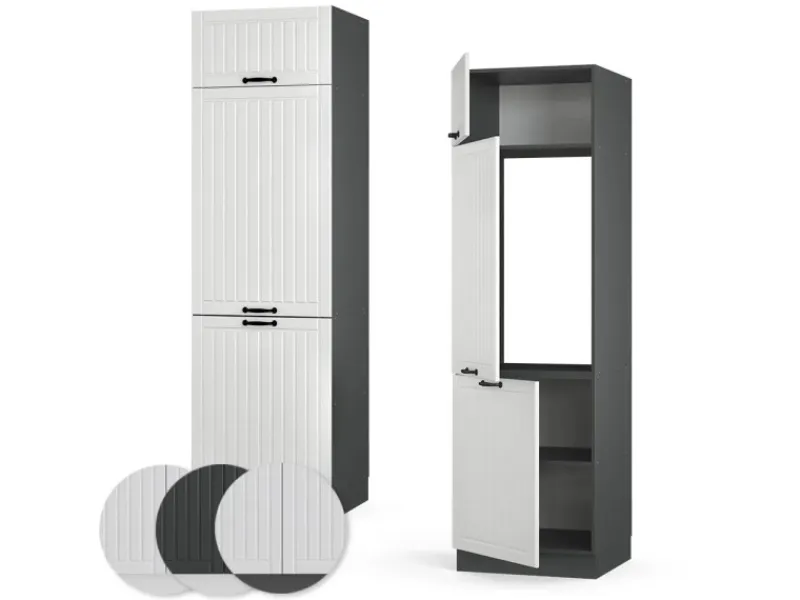 Discount Vicco Kühlumbauschrank Fame-Line Hochschrank für die Küche Landhaus/Anthrazit 60 cm Weiß
