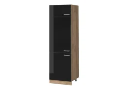 Best Vicco Kühlumbauschrank R-Line Schwarz Hochglanz/Goldkraft Eiche 60 cm Schwarz Glänzend