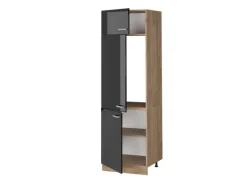 Best Vicco Kühlumbauschrank R-Line Schwarz Hochglanz/Goldkraft Eiche 60 cm Schwarz Glänzend