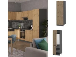 New Vicco Kühlumbauschrank R-Line Hochschrank für die Küche Artisan-Eiche/Anthrazit 60 cm Artisan Eiche