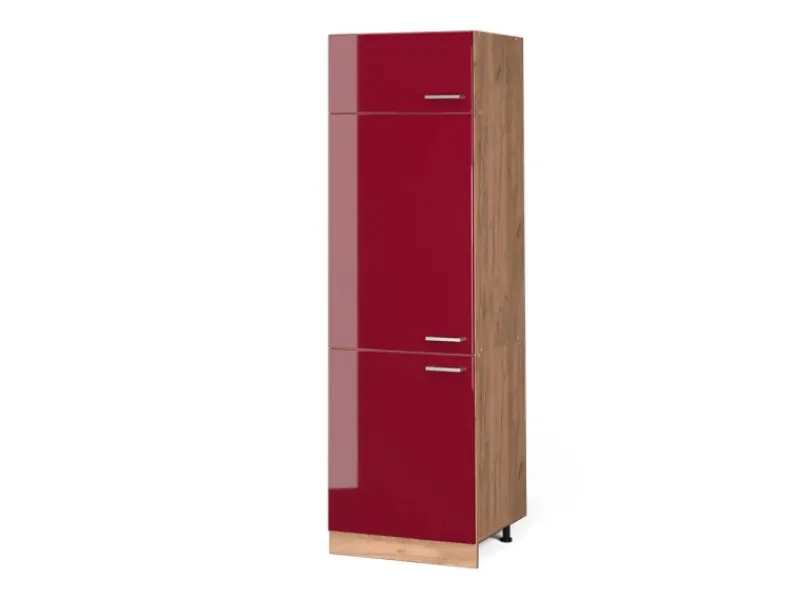 Vicco Kühlumbauschrank R-Line Bordeaux Hochglanz/Goldkraft Eiche 60 cm Bordeaux-Glanz