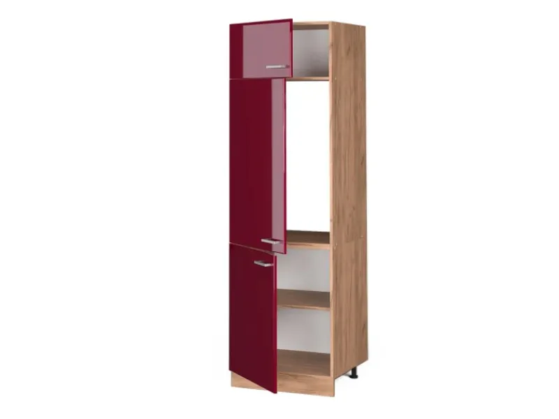 Vicco Kühlumbauschrank R-Line Bordeaux Hochglanz/Goldkraft Eiche 60 cm Bordeaux-Glanz