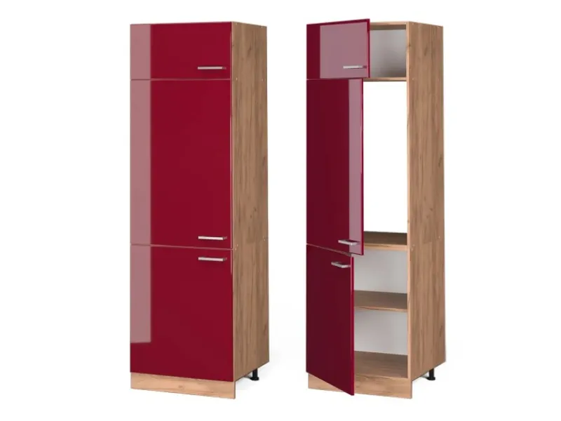 Vicco Kühlumbauschrank R-Line Bordeaux Hochglanz/Goldkraft Eiche 60 cm Bordeaux-Glanz
