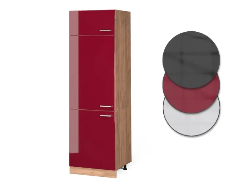 Vicco Kühlumbauschrank R-Line Bordeaux Hochglanz/Goldkraft Eiche 60 cm Bordeaux-Glanz