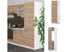 Kühlschränke|Küchenschränke<Vicco Kühlumbauschrank R-Line Hochschrank für die Küche Sonoma/Weiß 60 cm