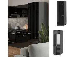 Online Vicco Kühlumbauschrank R-Line Hochschrank für die Küche Schwarz Hochglanz/Anthrazit 60 cm Schwarz Glänzend