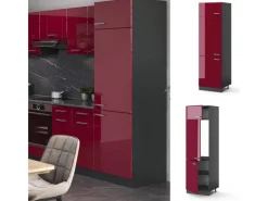 Vicco Kühlumbauschrank R-Line Hochschrank für die Küche Bordeaux Hochglanz/Anthrazit 60 cm< Kühlschränke|Küchenschränke