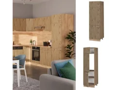 Kühlschränke|Küchenschränke<Vicco Kühlumbauschrank R-Line Hochschrank für die Küche Artisan-Eiche/Goldkraft Eiche 60 cm