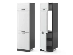 Vicco Kühlumbauschrank R-Line Hochschrank für die Küche Weiß Landhaus/Anthrazit 60 cm< Kühlschränke
